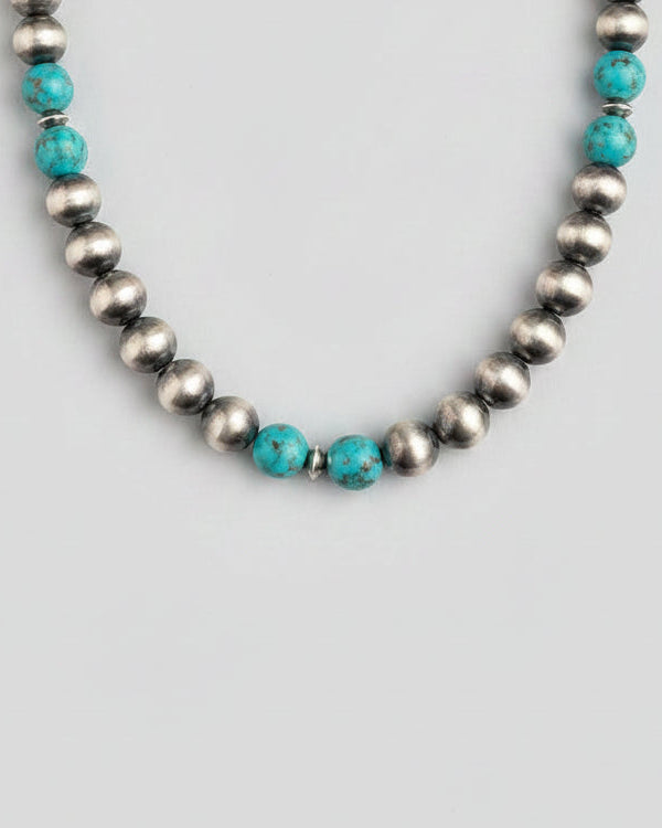 14mm 18" Sterling Silver Pearl with Turquoise Necklace - Wooten's