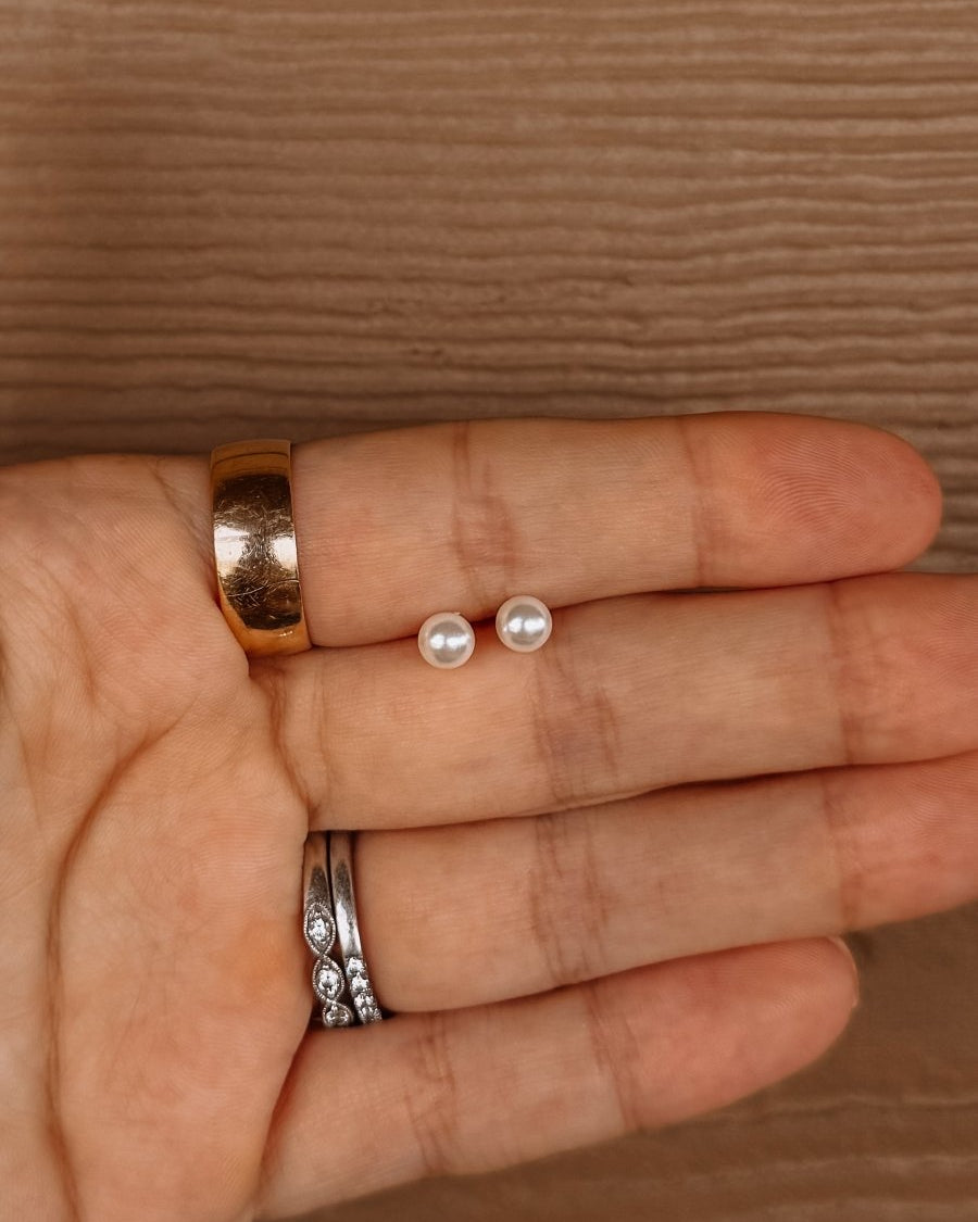 5mm Crystal Pearl Stud Earrings - Horseshoe J & Co.