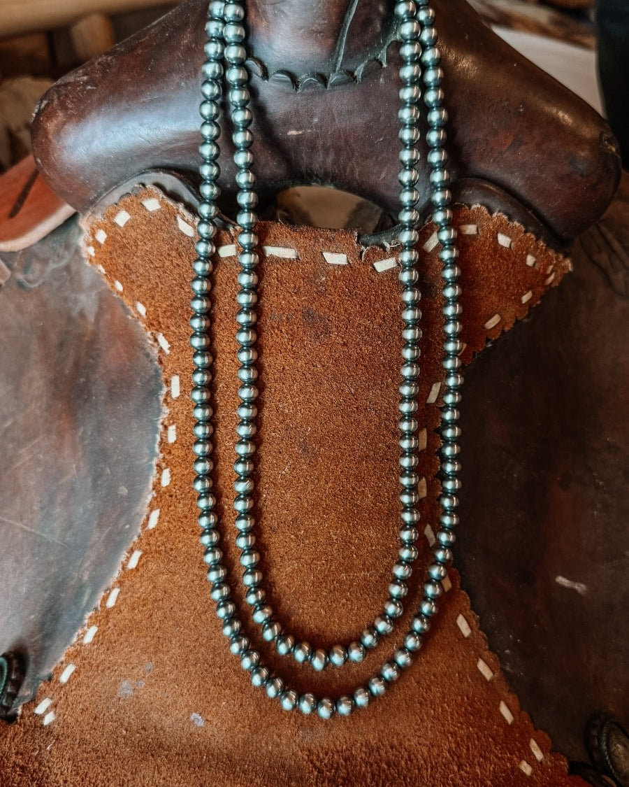 7mm Sterling Silver Pearl Necklace 22" - Horseshoe J & Co.