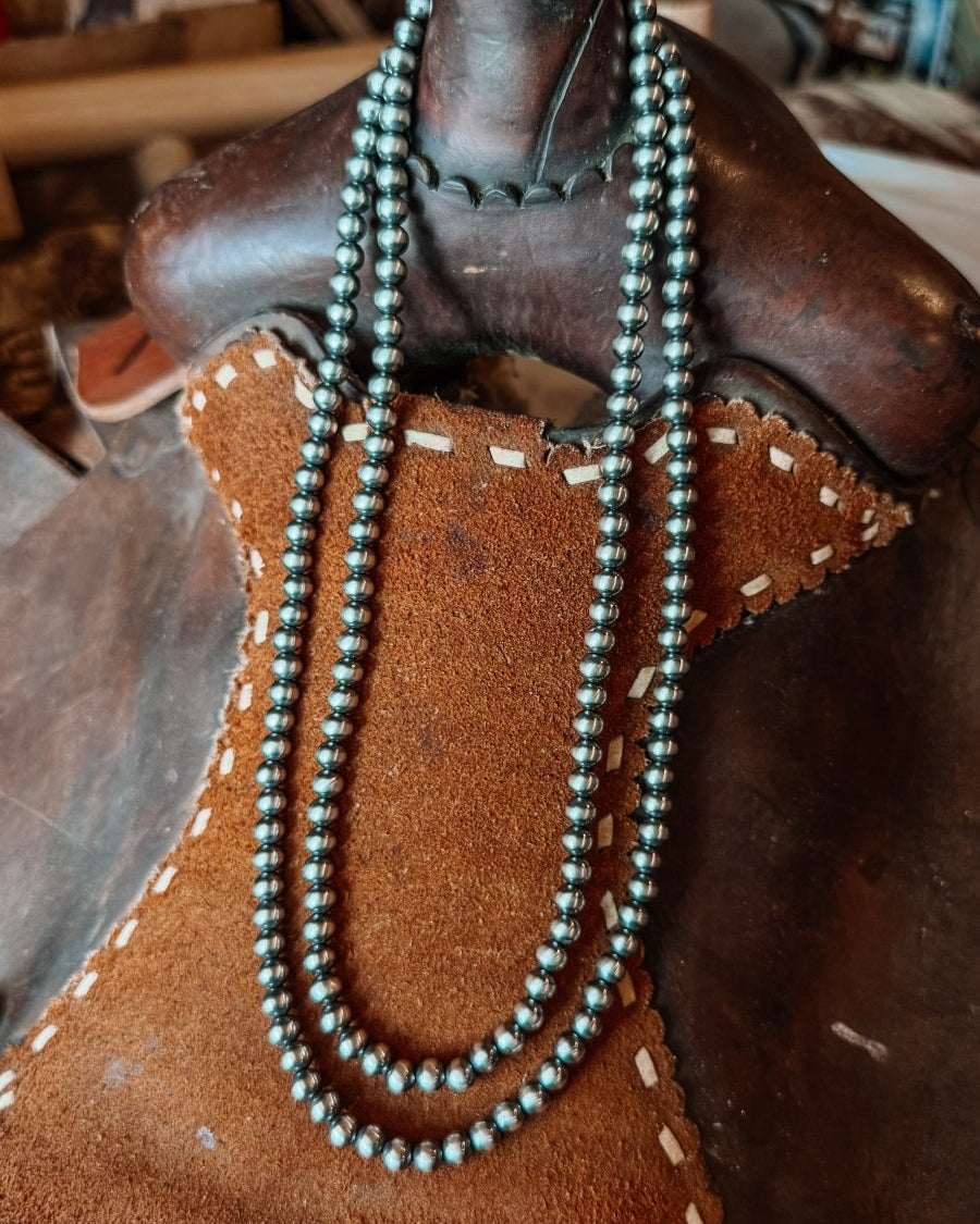 7mm Sterling Silver Pearl Necklace 22" - Horseshoe J & Co.