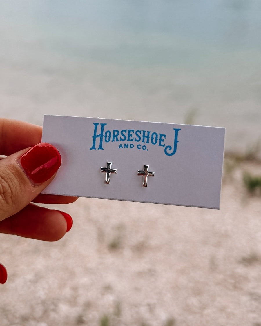 9mm Cross Stud Earrings - Horseshoe J & Co.