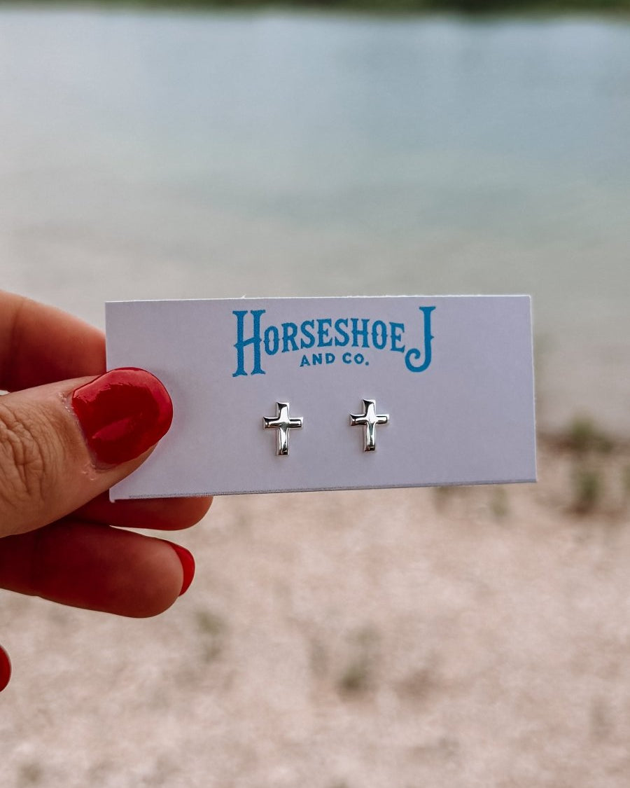 9mm Cross Stud Earrings - Horseshoe J & Co.