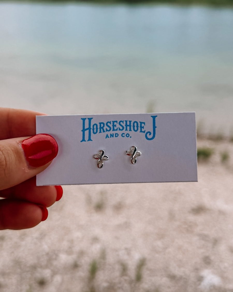 9mm Ribbon Cross Stud Earrings - Horseshoe J & Co.