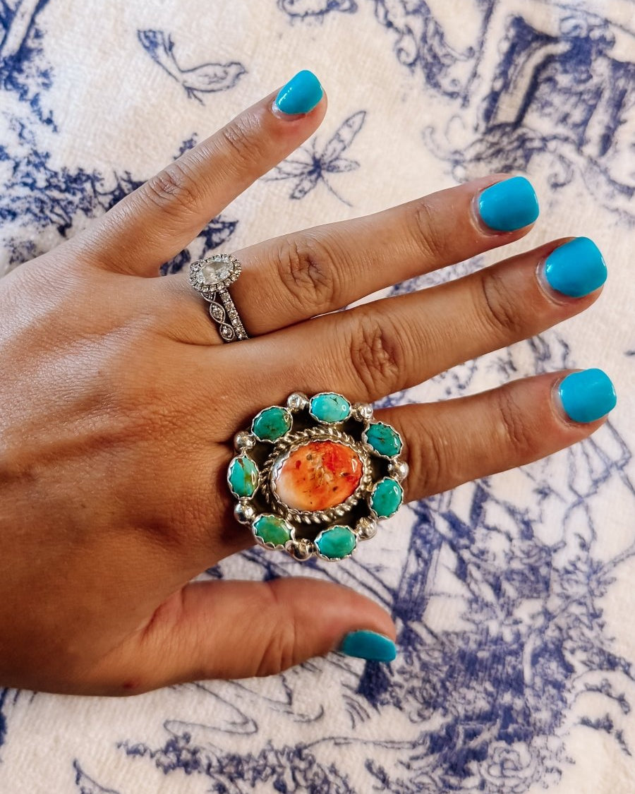 Aledo Spiny Oyster + Turquoise Cluster Ring - ring - Horseshoe J & Co.