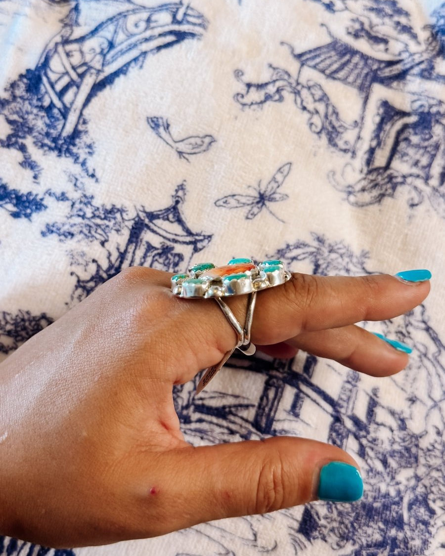 Aledo Spiny Oyster + Turquoise Cluster Ring - ring - Horseshoe J & Co.