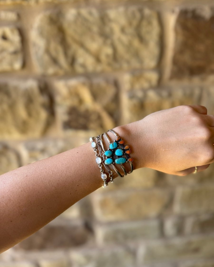 Alvord Turquoise + Apple Coral Cactus Cuff Bracelet - Horseshoe J & Co.