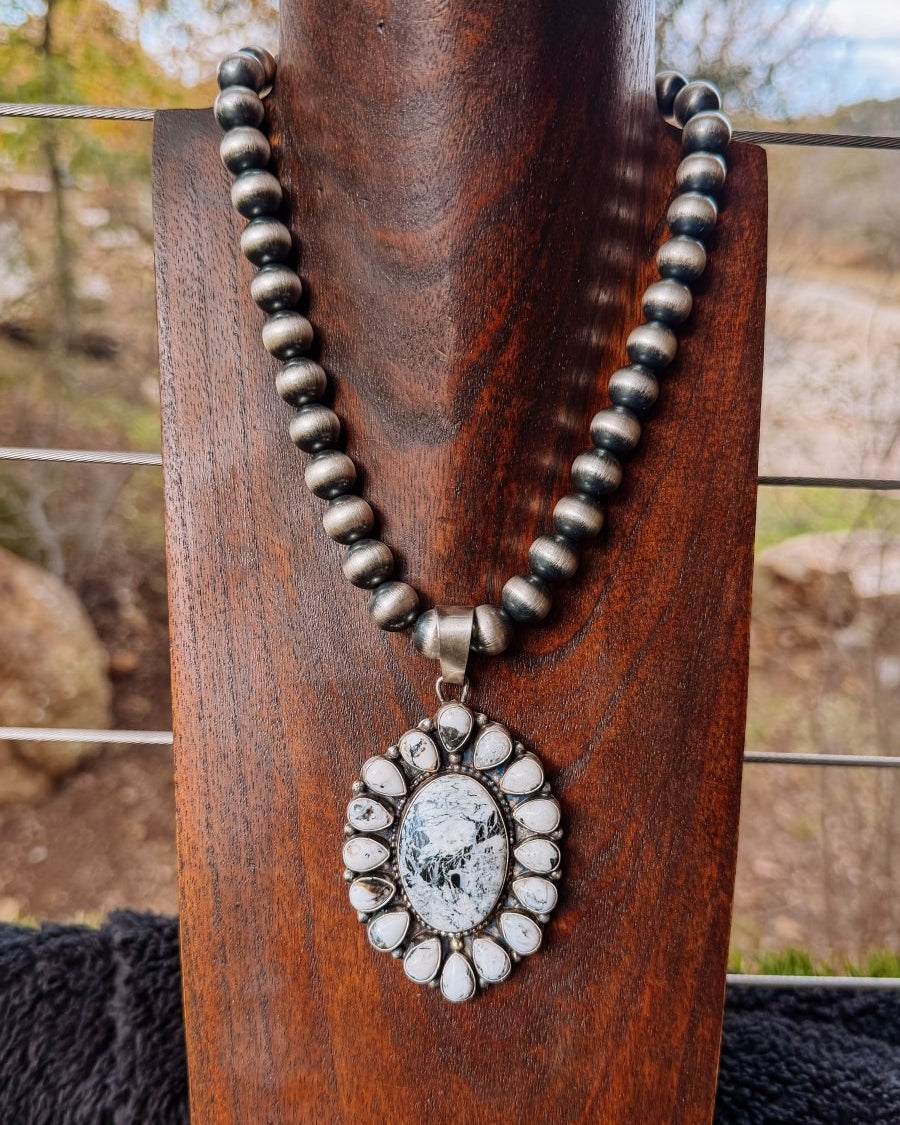Amado White Buffalo Cluster Necklace Pendant - Horseshoe J & Co.