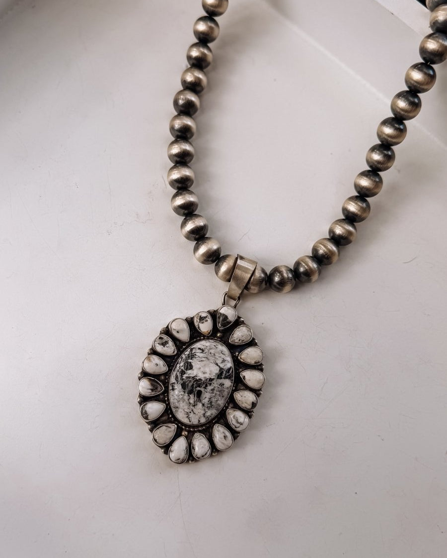 Amado White Buffalo Cluster Necklace Pendant - Horseshoe J & Co.