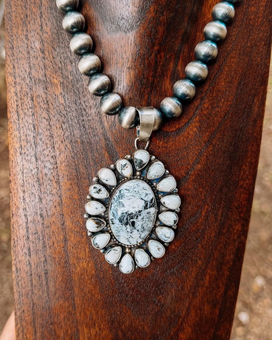 Amado White Buffalo Cluster Necklace Pendant - Horseshoe J & Co.