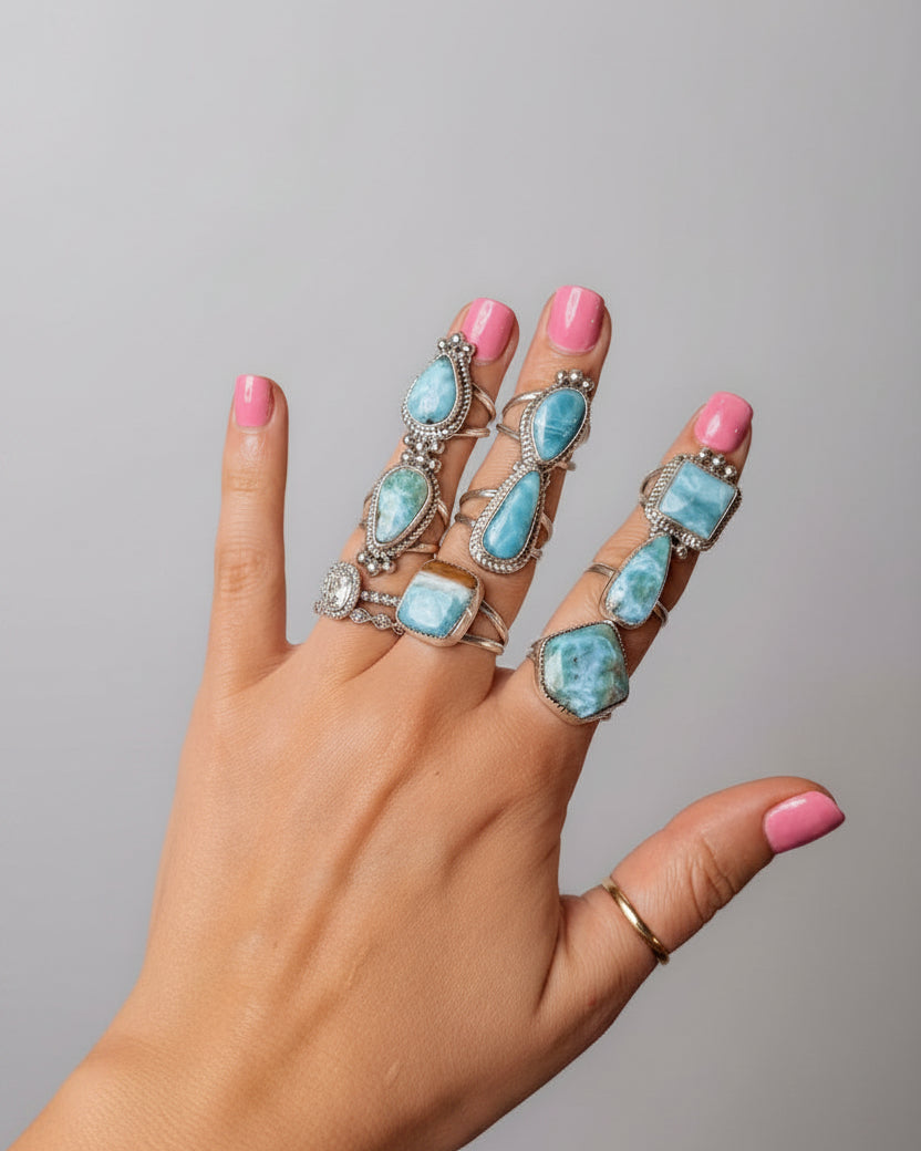 Blue Skies Larimar Rings - Horseshoe J & Co.
