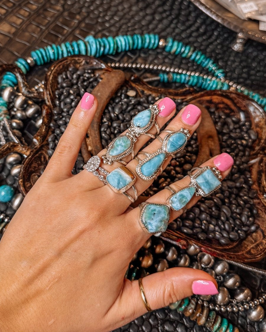 Blue Skies Larimar Rings - Horseshoe J & Co.