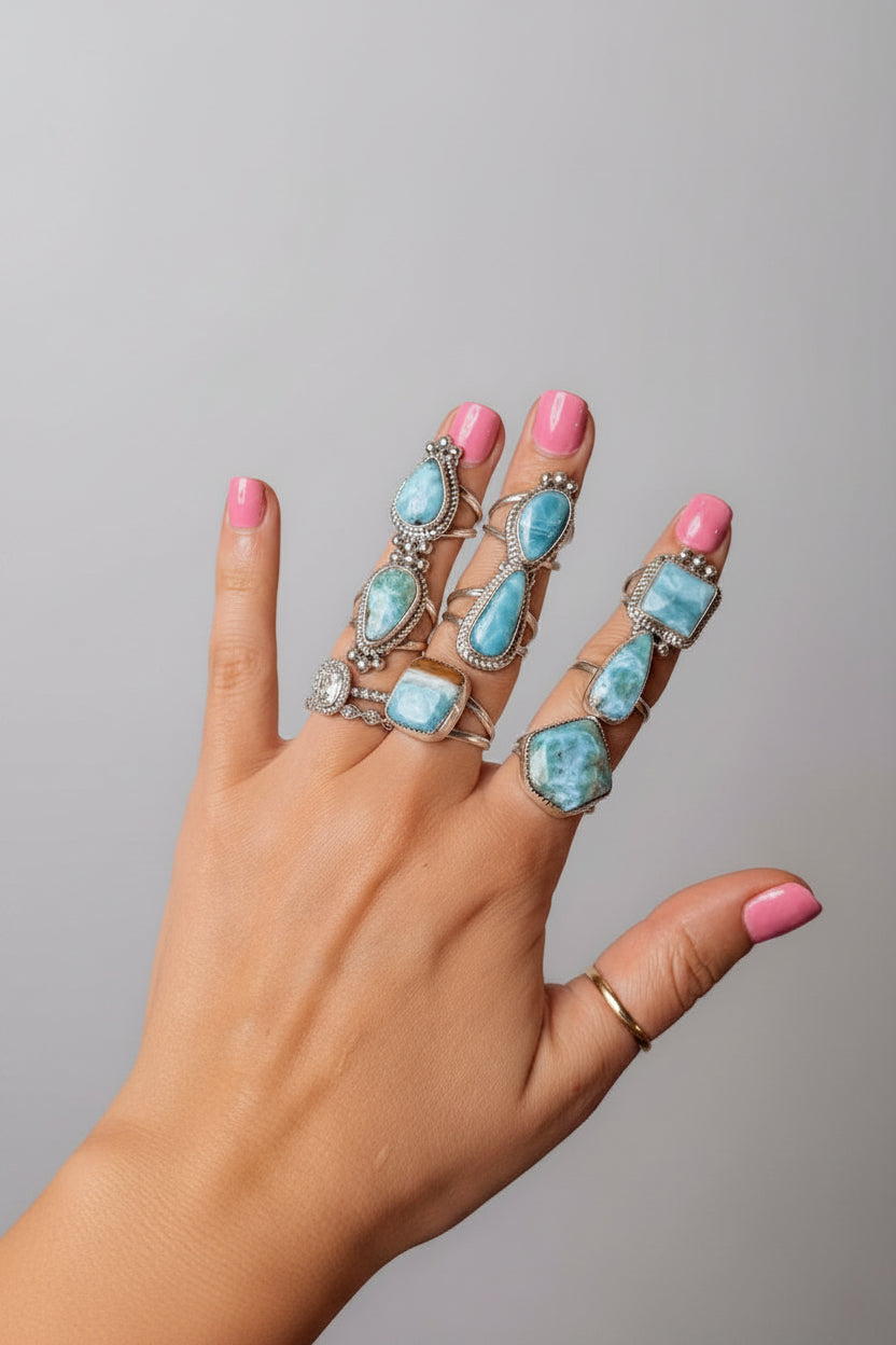 Blue Skies Larimar Rings - Horseshoe J & Co.