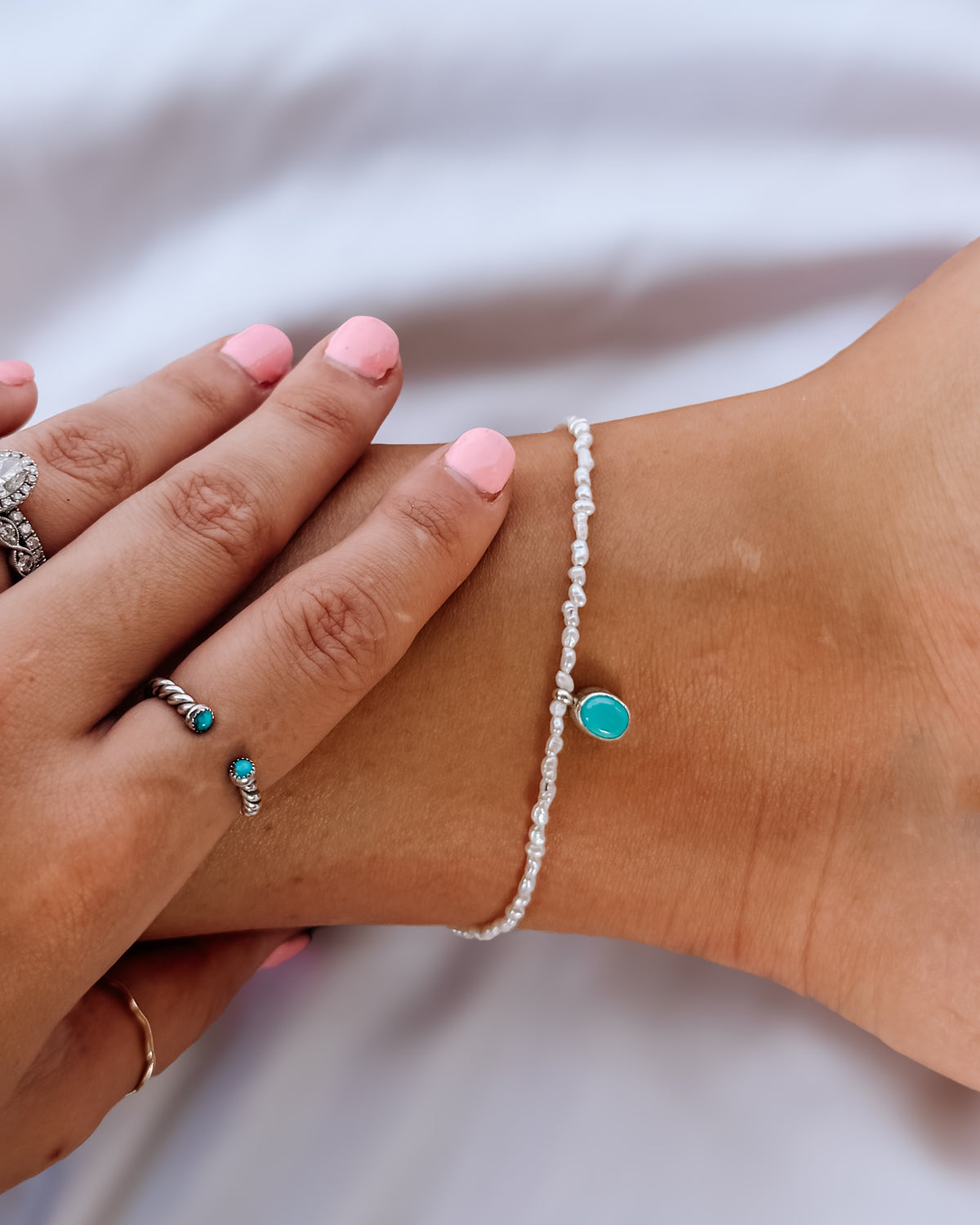 Bonifay Freshwater Pearl Anklet with Turquoise Charm - Wooten's