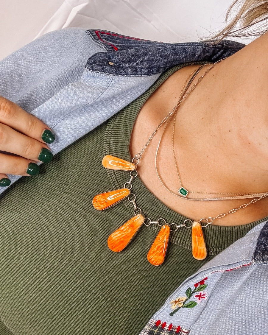 Burlington Orange Spiny Necklace + Earring Set - Horseshoe J & Co.
