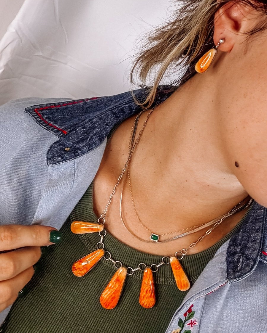 Burlington Orange Spiny Necklace + Earring Set - Horseshoe J & Co.
