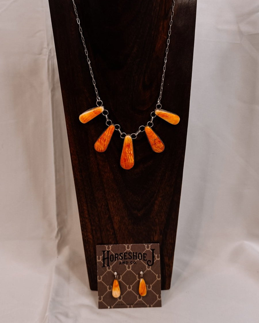 Burlington Orange Spiny Necklace + Earring Set - Horseshoe J & Co.