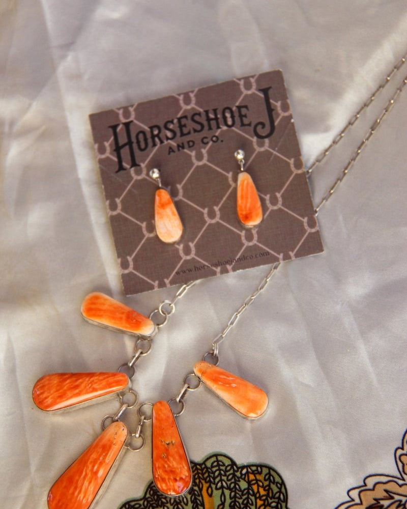 Burlington Orange Spiny Necklace + Earring Set - Horseshoe J & Co.