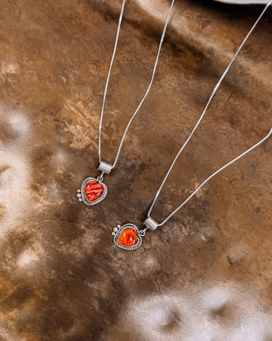 Calhoun Orange Spiny Oyster Heart Necklace - Horseshoe J & Co.