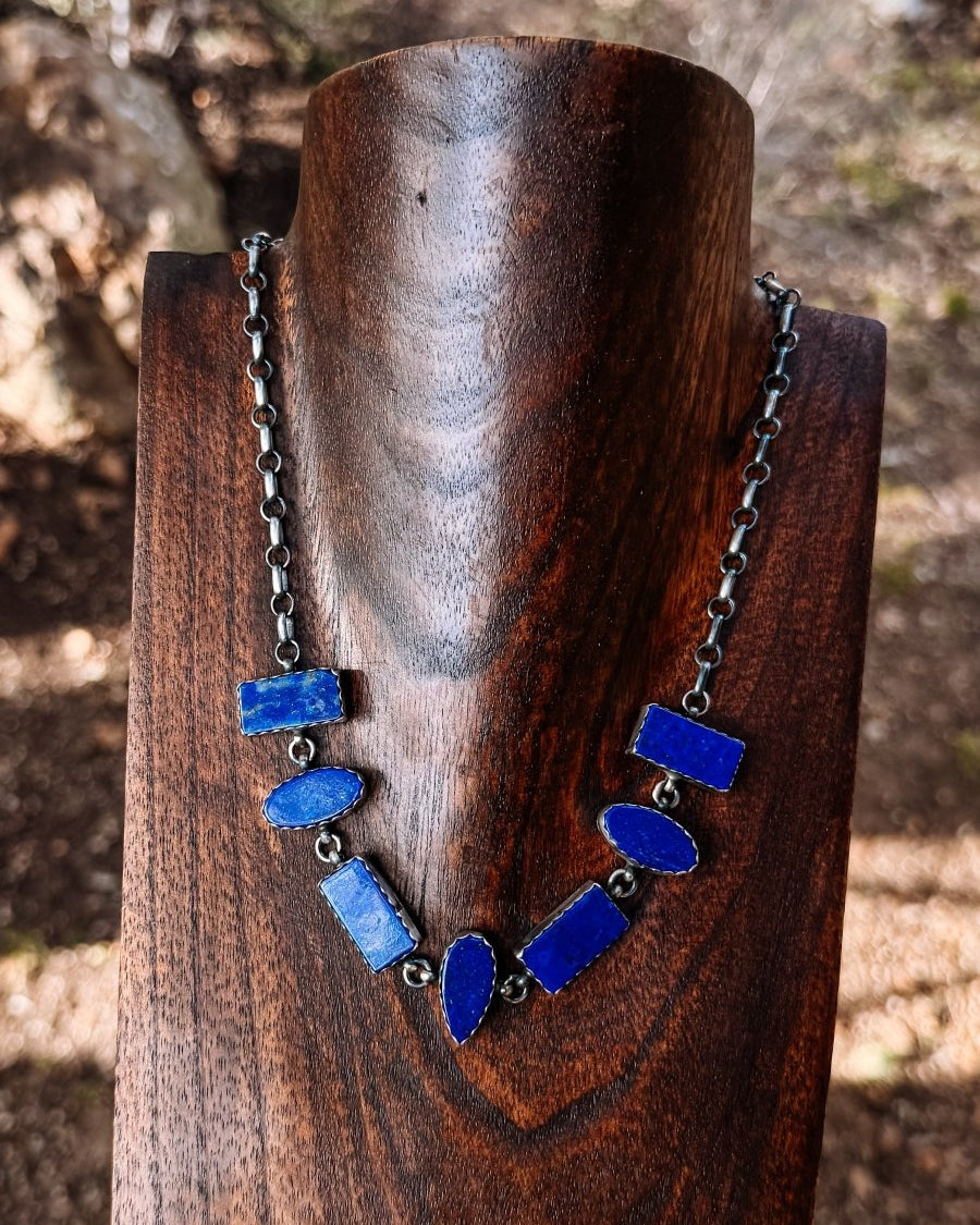 Clemenceau Blue Lapis 7 Stone Necklace - Horseshoe J & Co.