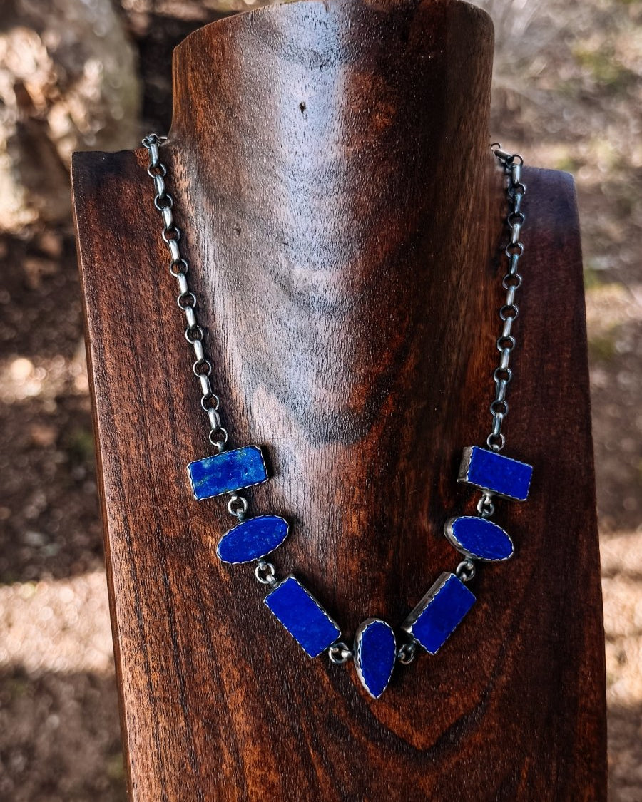 Clemenceau Blue Lapis 7 Stone Necklace - Horseshoe J & Co.