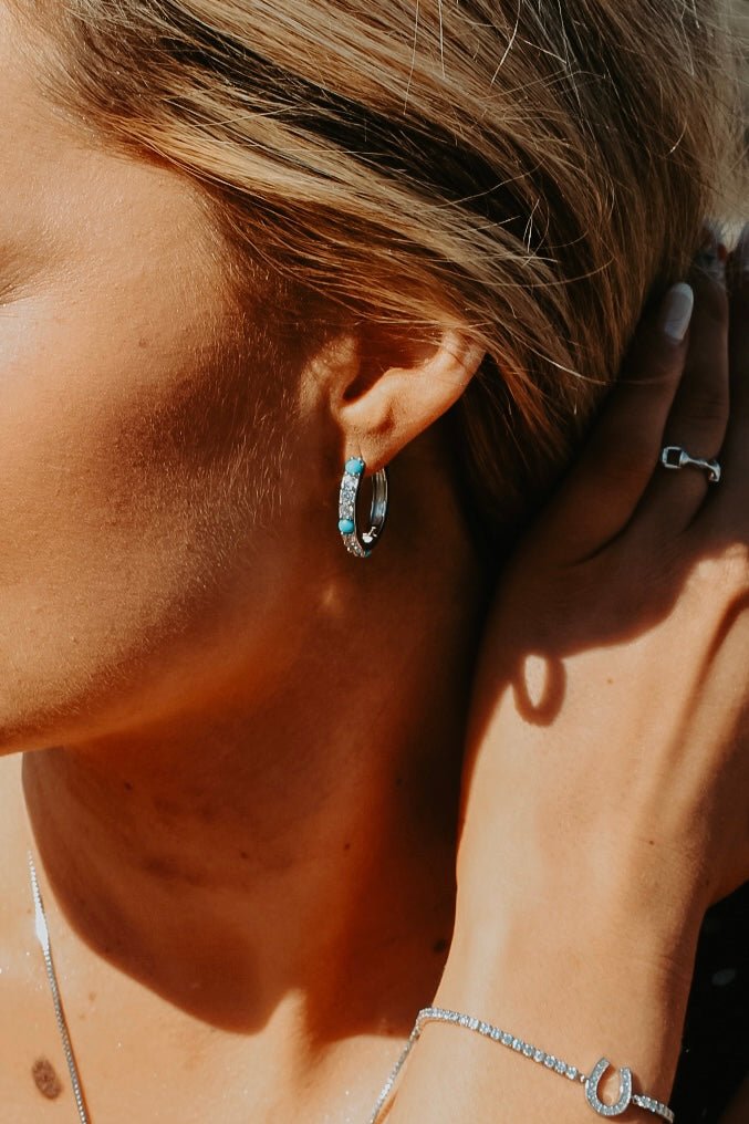 Cowgirl Luxe Sleeping Beauty & Clear CZ Hoop Earrings - Wooten's