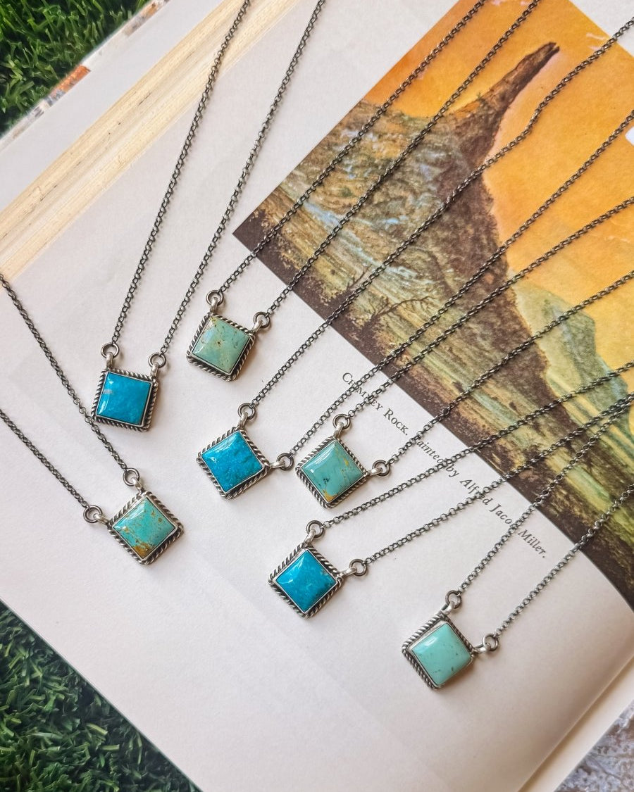 Damon Turquoise Square Necklace - Horseshoe J & Co.