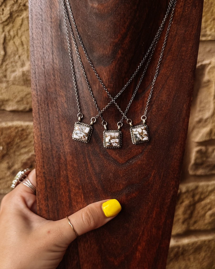 Damon White Buffalo Square Necklace - Horseshoe J & Co.