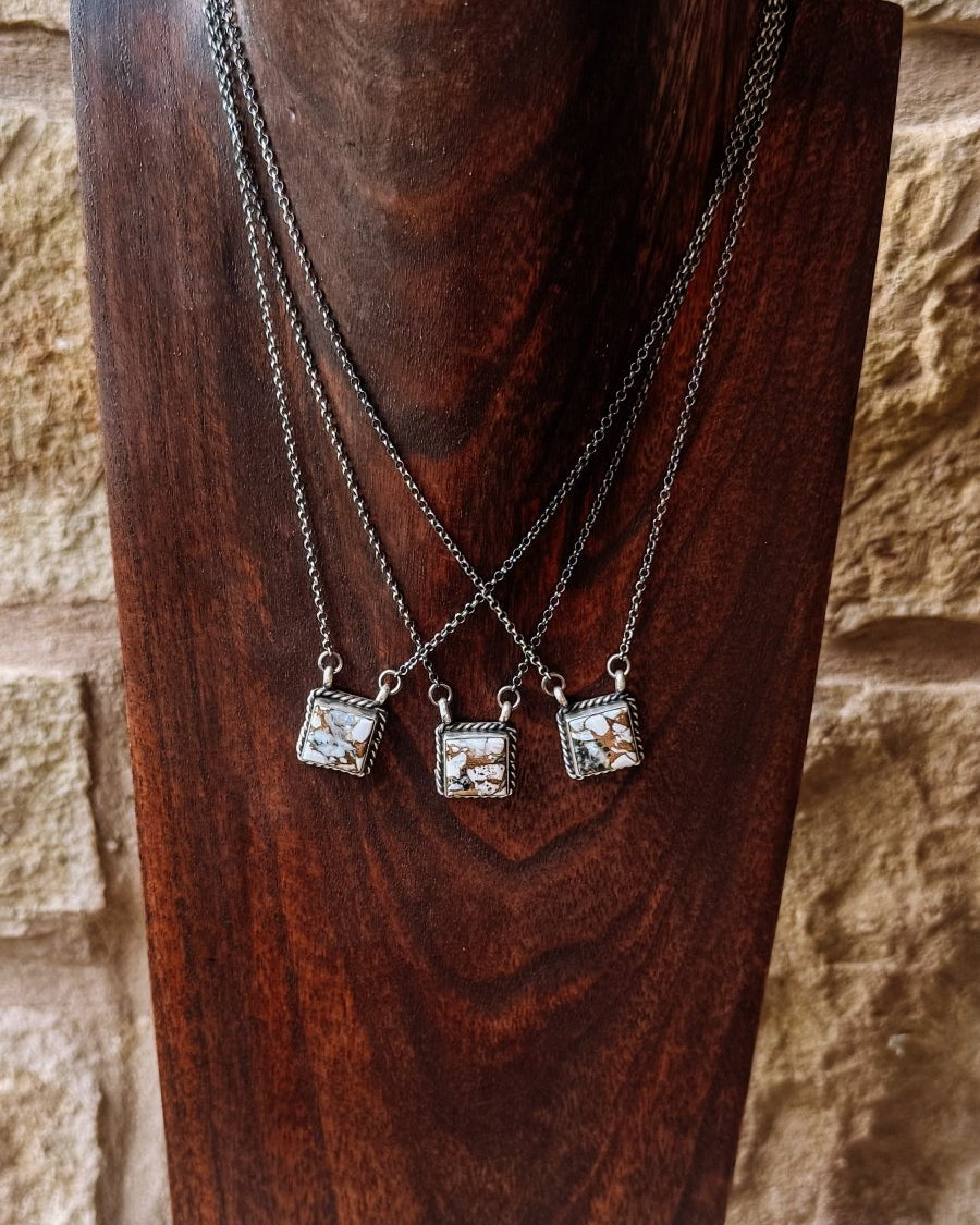 Damon White Buffalo Square Necklace - Horseshoe J & Co.