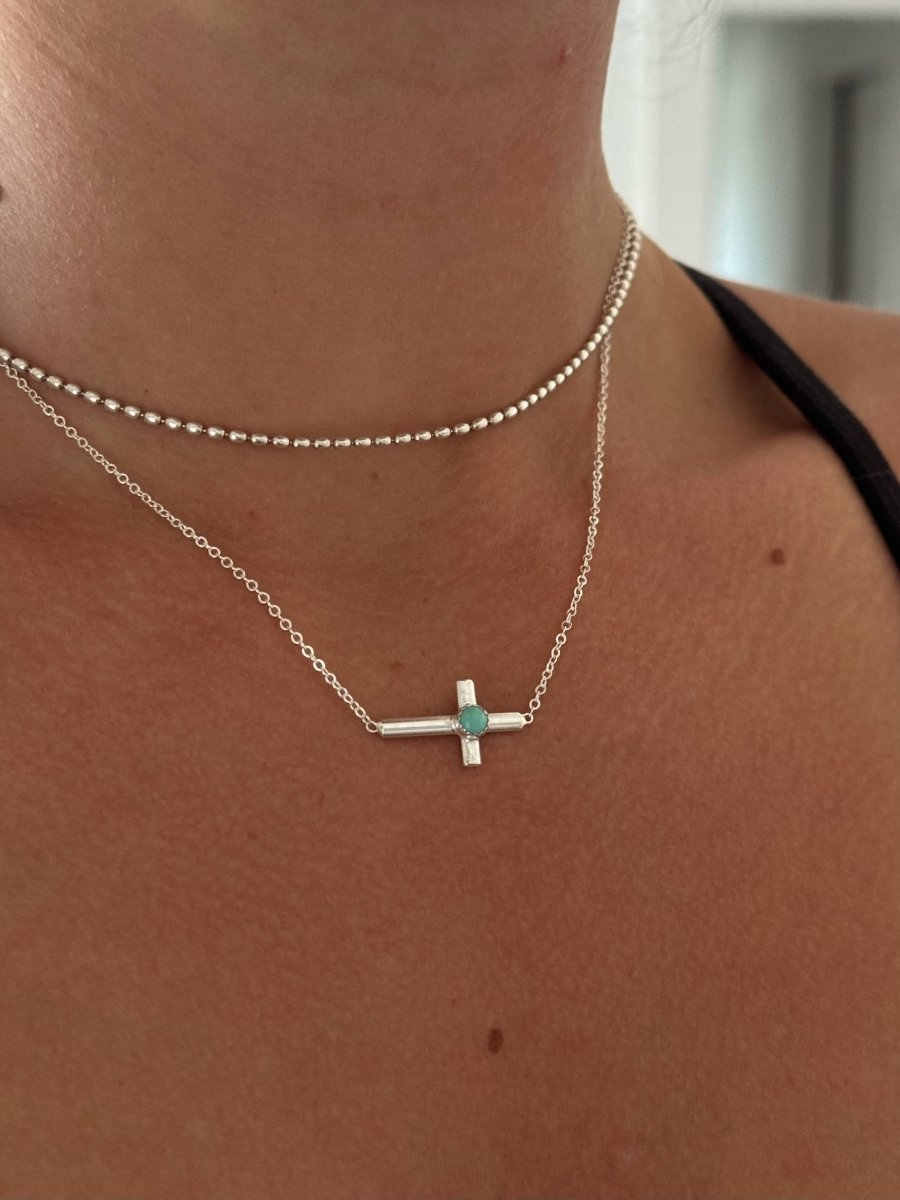 Geraldine Horizontal Turquoise Cross Necklace - Horseshoe J & Co.