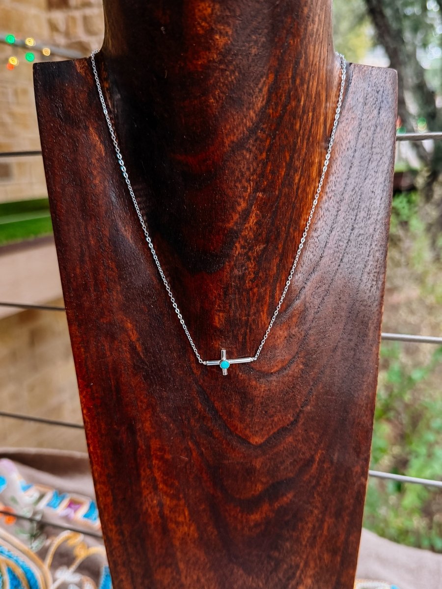 Geraldine Horizontal Turquoise Cross Necklace - Horseshoe J & Co.