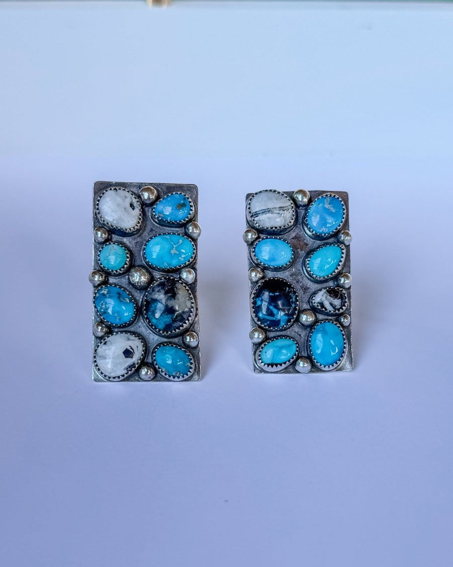 Harley Adjustable Turquoise + White Buffalo Cluster Ring - Horseshoe J & Co.