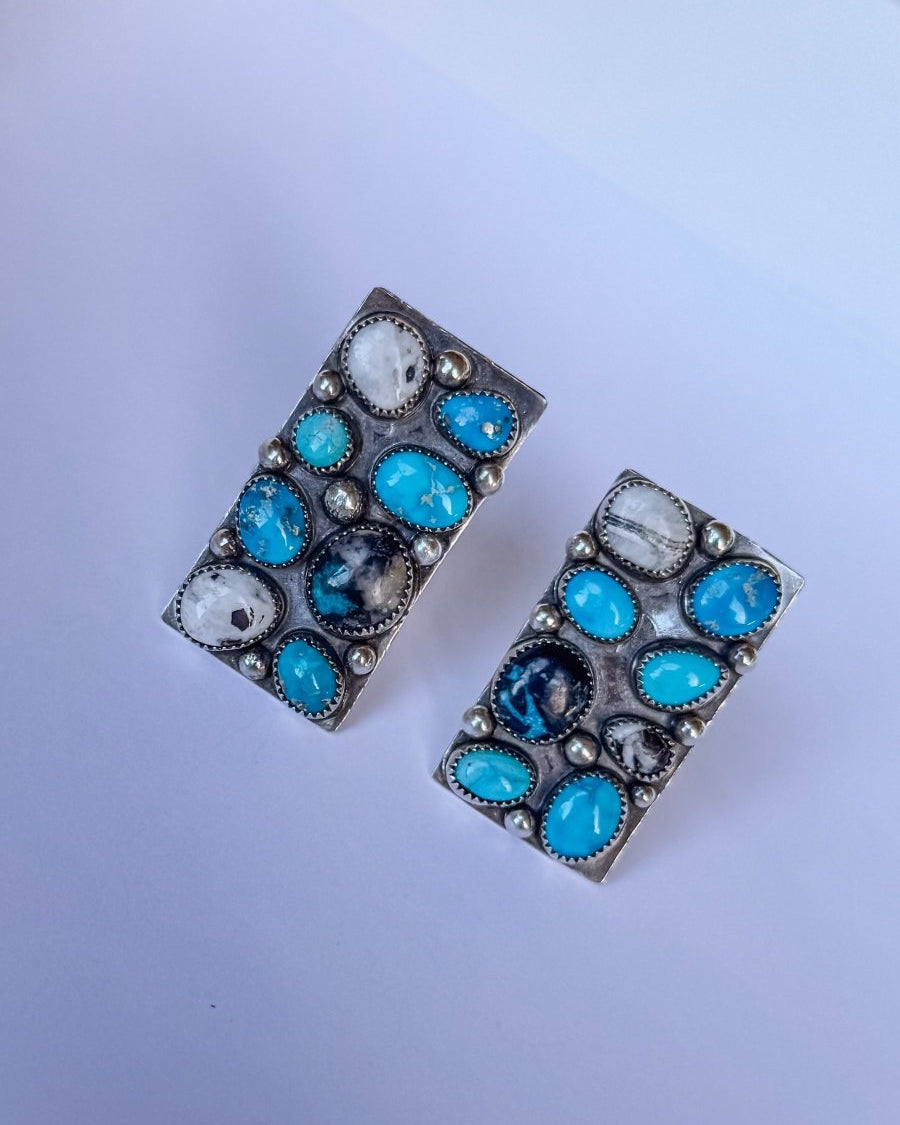 Harley Adjustable Turquoise + White Buffalo Cluster Ring - Horseshoe J & Co.
