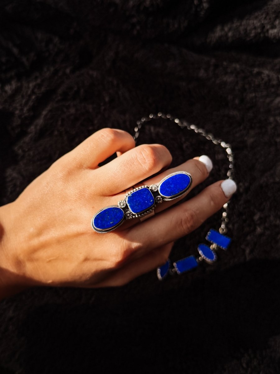 Heber Blue Lapis 3 Stone Adjustable Ring - Horseshoe J & Co.