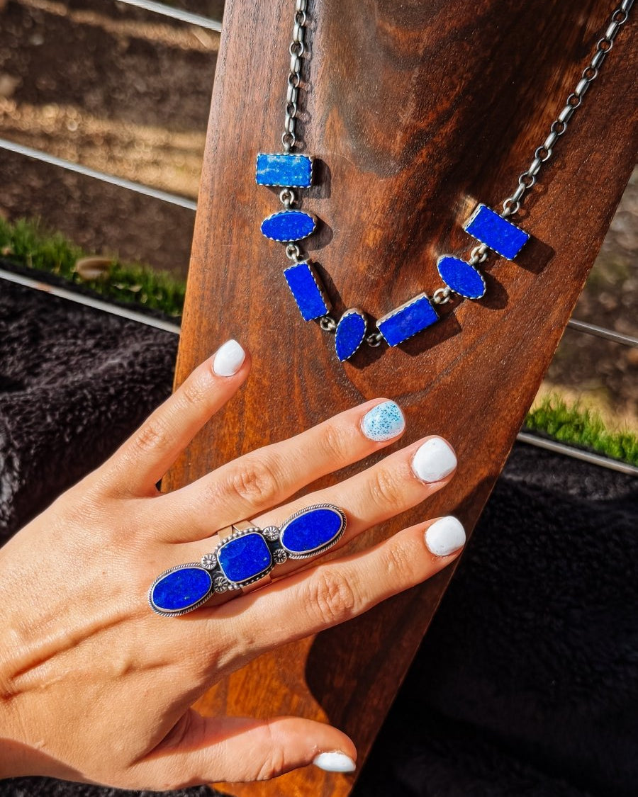 Heber Blue Lapis 3 Stone Adjustable Ring - Horseshoe J & Co.