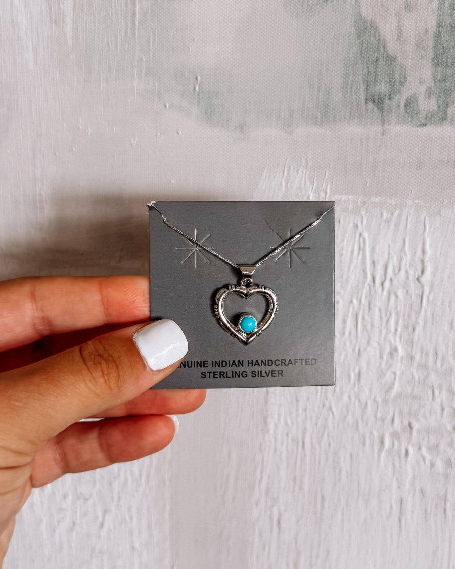 Hico Turquoise or Lapis Heart Necklace - Horseshoe J & Co.