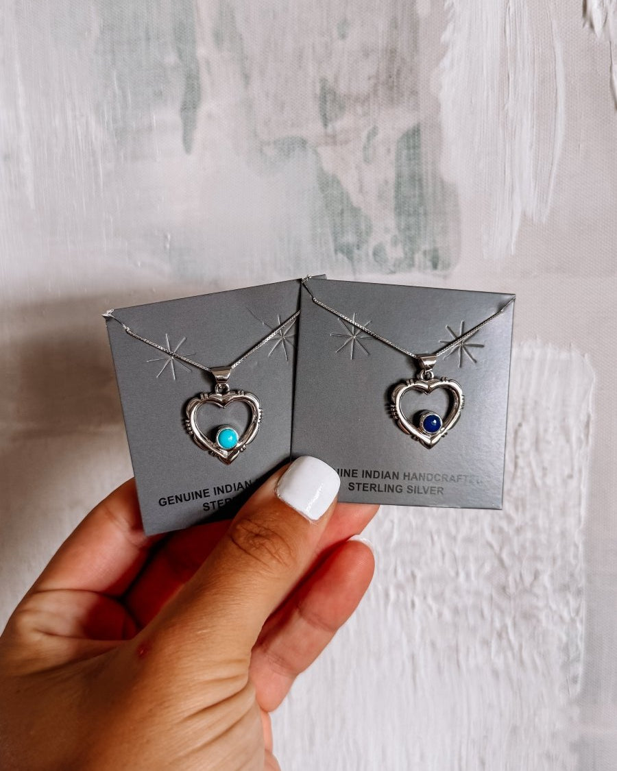 Hico Turquoise or Lapis Heart Necklace - Horseshoe J & Co.