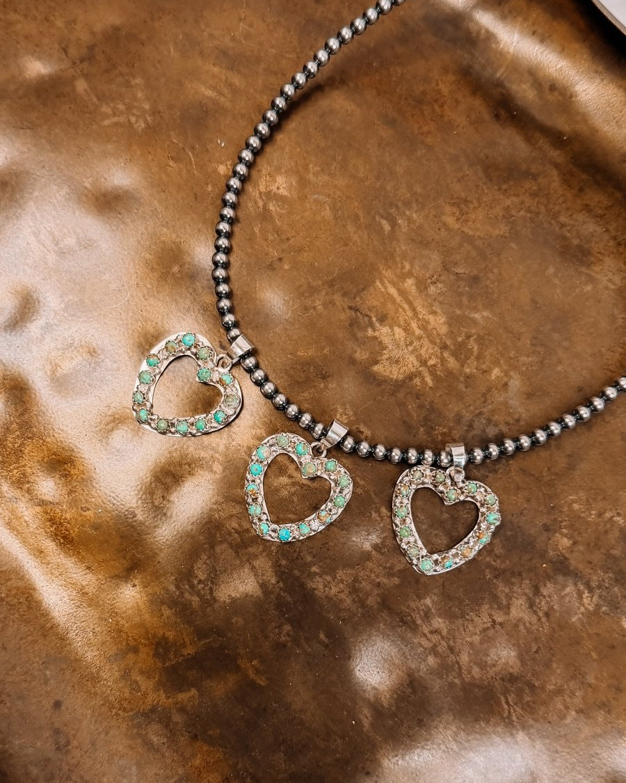 Hollow Heart Turquoise Necklace Pendant - Horseshoe J & Co.
