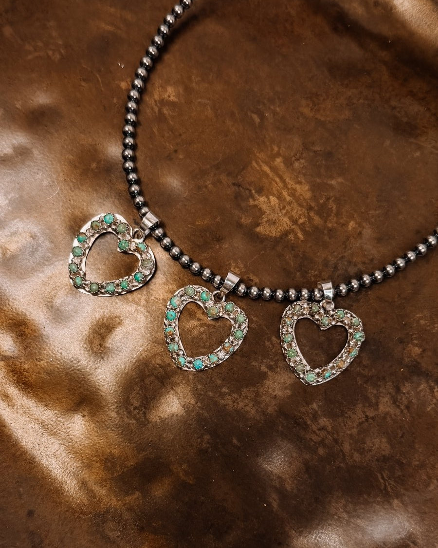 Hollow Heart Turquoise Necklace Pendant - Horseshoe J & Co.