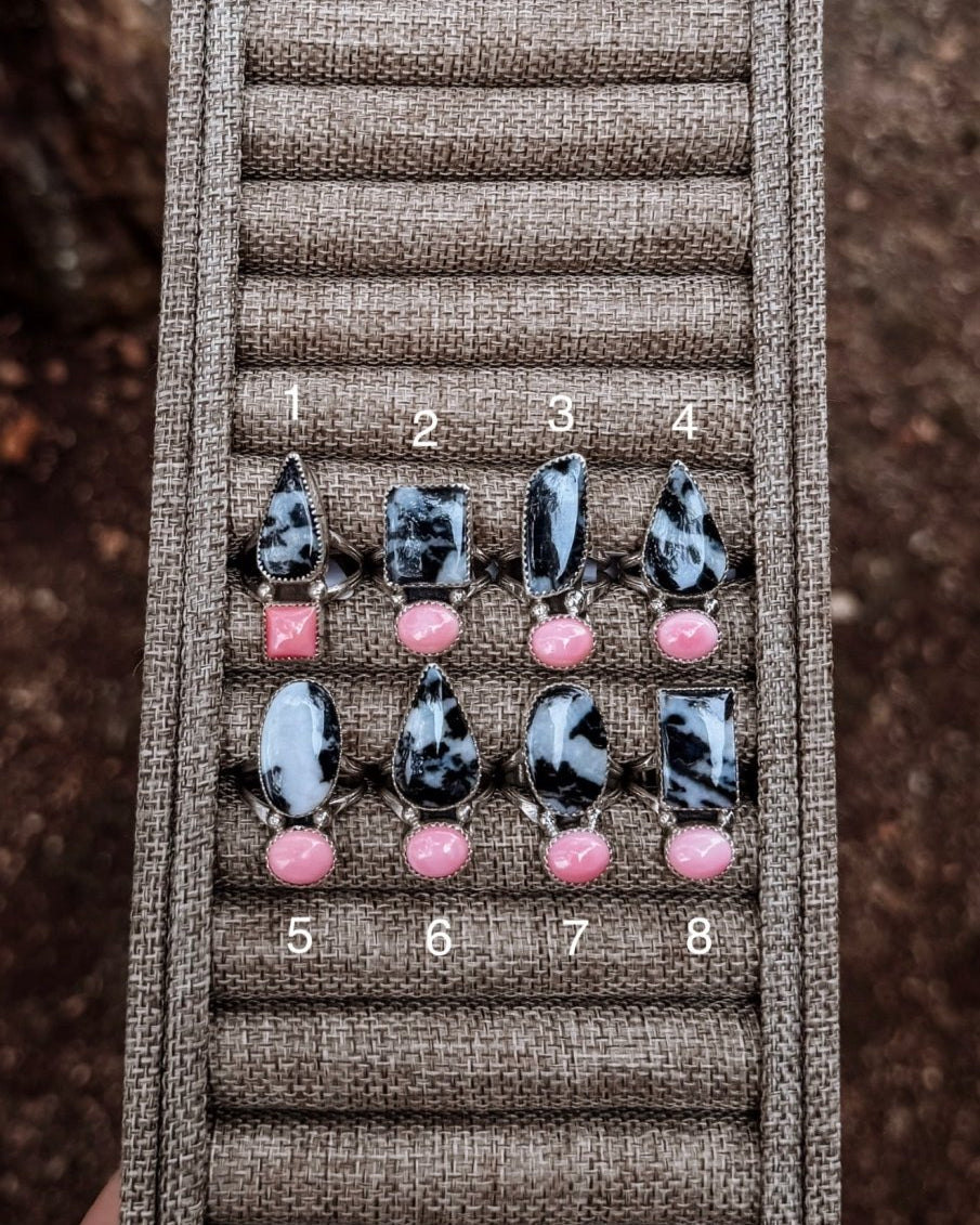 Hyder Zebra Jasper and Pink Conch 2 Stone Ring - Horseshoe J & Co.