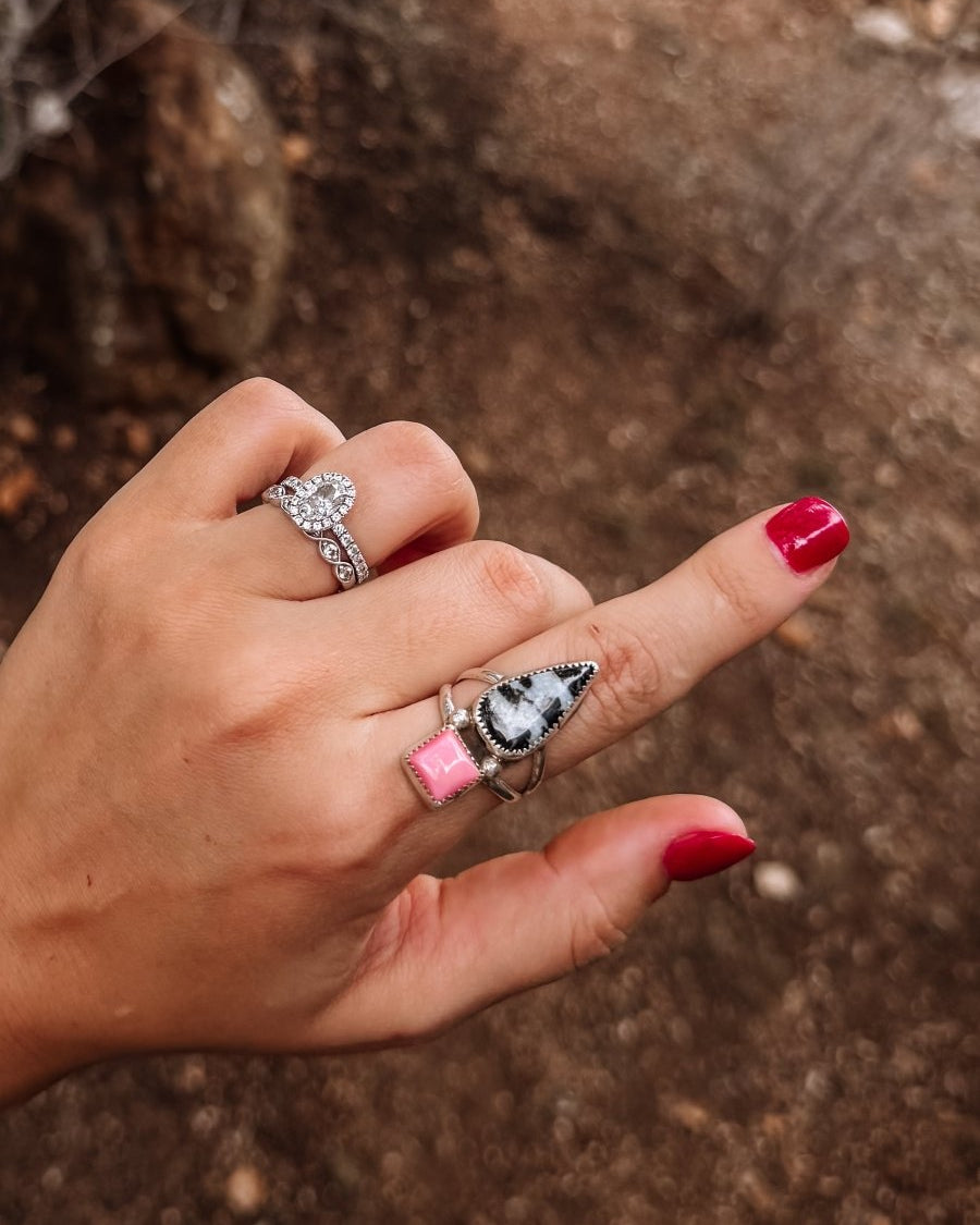 Hyder Zebra Jasper and Pink Conch 2 Stone Ring - Horseshoe J & Co.
