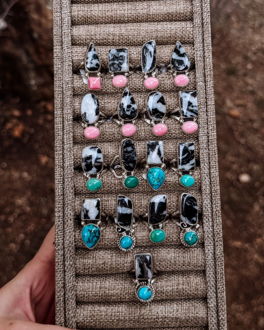 Hyder Zebra Jasper and Pink Conch 2 Stone Ring - Horseshoe J & Co.