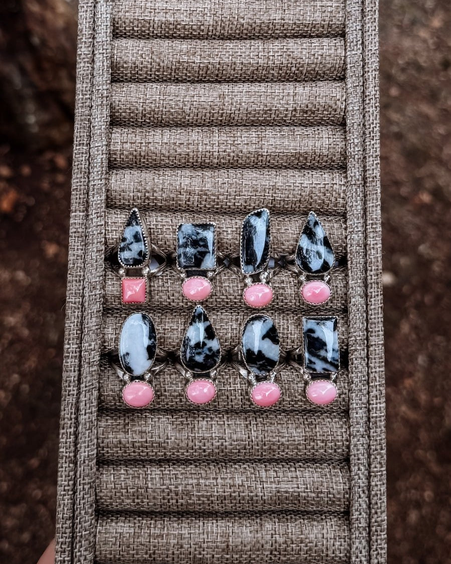 Hyder Zebra Jasper and Pink Conch 2 Stone Ring - Horseshoe J & Co.
