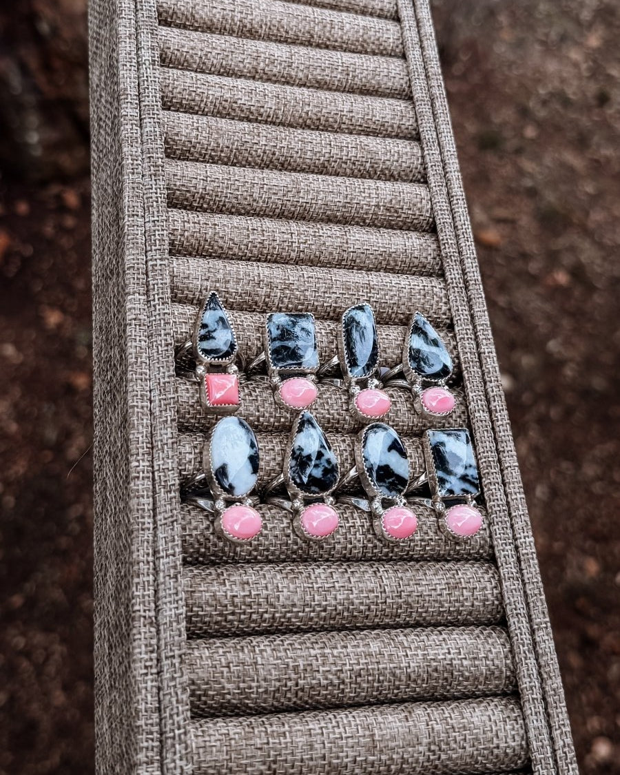 Hyder Zebra Jasper and Pink Conch 2 Stone Ring - Horseshoe J & Co.