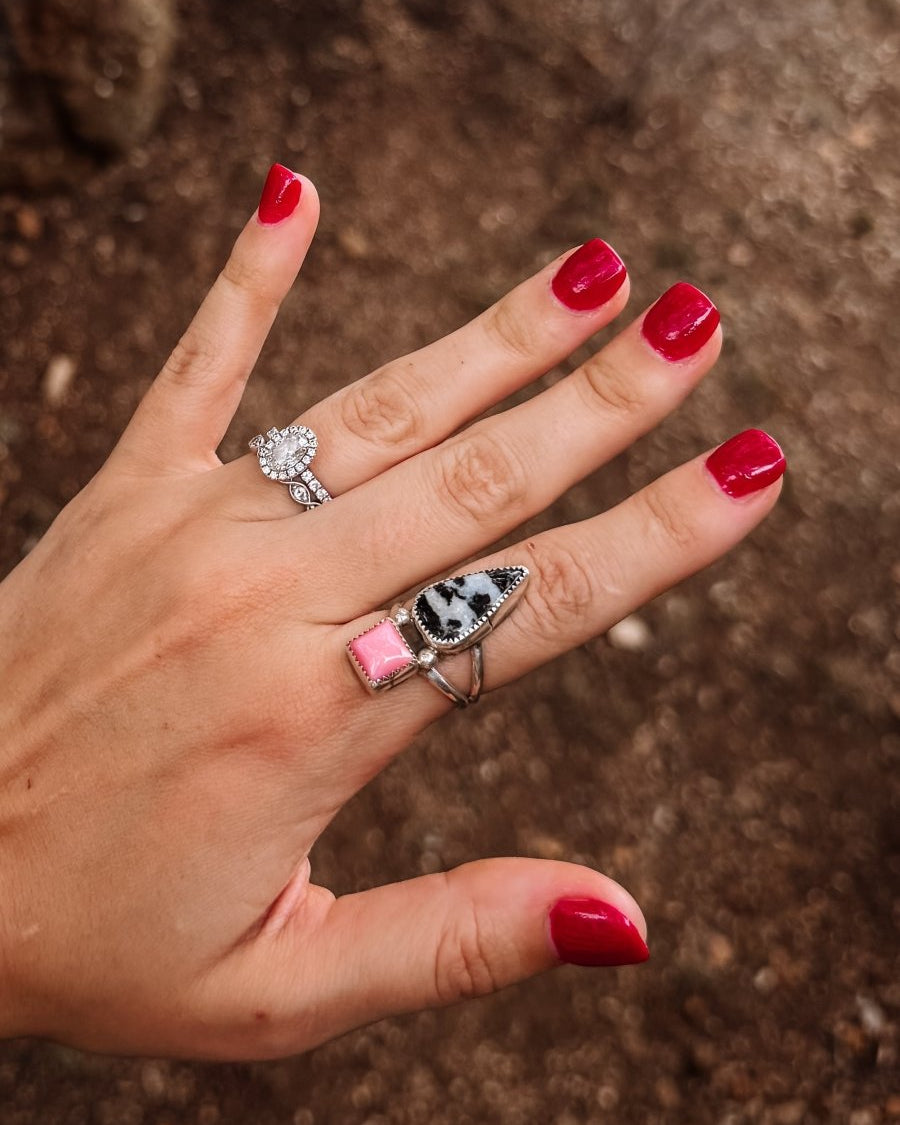 Hyder Zebra Jasper and Pink Conch 2 Stone Ring - Horseshoe J & Co.