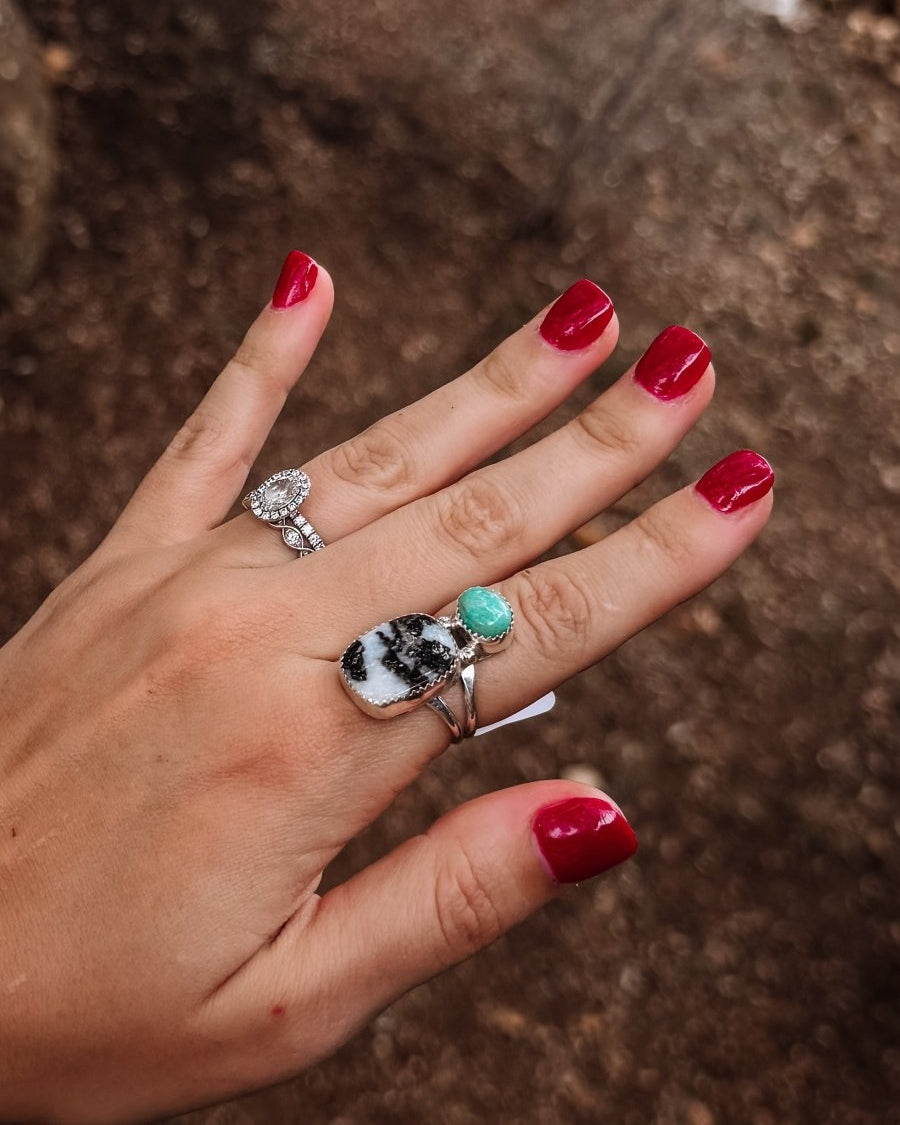 Hyder Zebra Jasper and Turquoise 2 Stone Ring - Horseshoe J & Co.