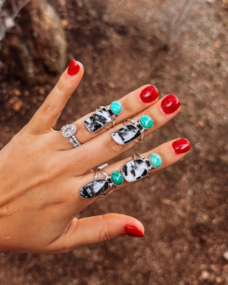 Hyder Zebra Jasper and Turquoise 2 Stone Ring - Horseshoe J & Co.