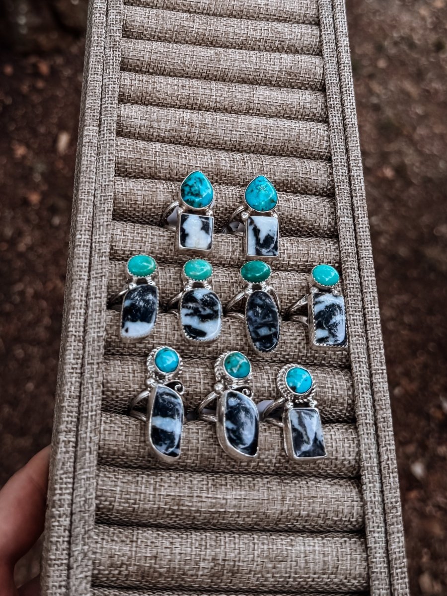 Hyder Zebra Jasper and Turquoise 2 Stone Ring - Horseshoe J & Co.
