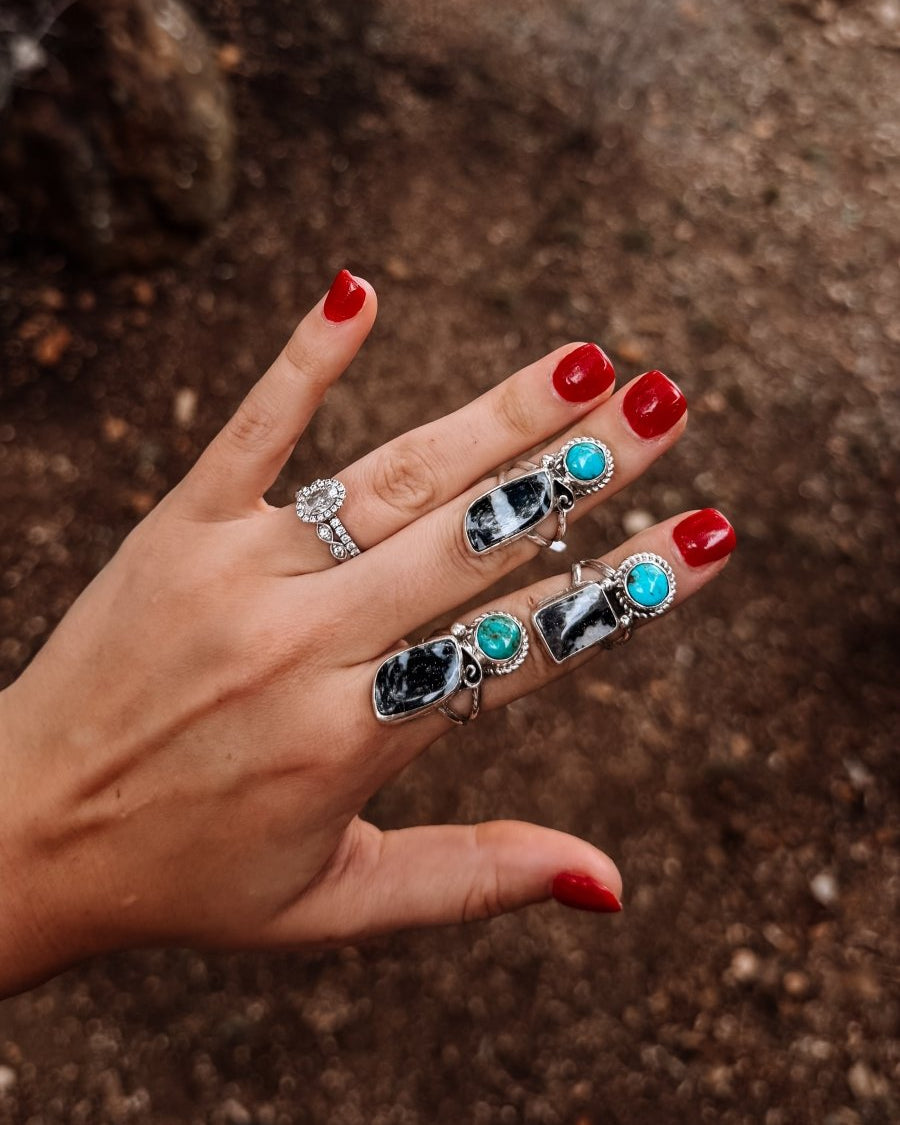 Hyder Zebra Jasper and Turquoise 2 Stone Ring - Horseshoe J & Co.