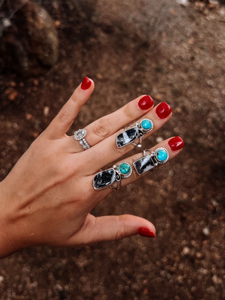 Hyder Zebra Jasper and Turquoise 2 Stone Ring - Horseshoe J & Co.