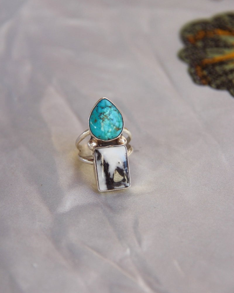 Hyder Zebra Jasper and Turquoise 2 Stone Ring - Horseshoe J & Co.
